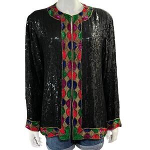 Eve's Allure Vintage Womens Natural Silk Sequins Beaded Jacket Size 1X